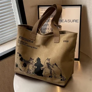 Women's Fashionable Canvas Tote Bag Spacious Durable Shoulder Bag with Zipper Closure Classic Design for Work